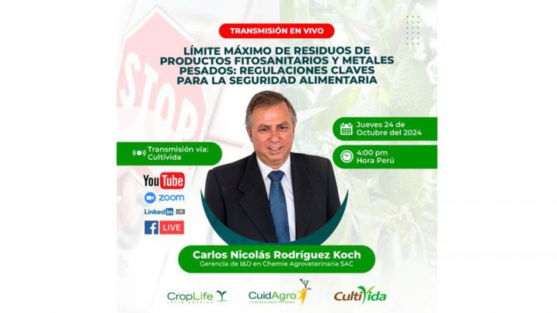 Cultivida realizará el webinar sobre límite máximo de residuos de productos fitosanitarios y metales pesados