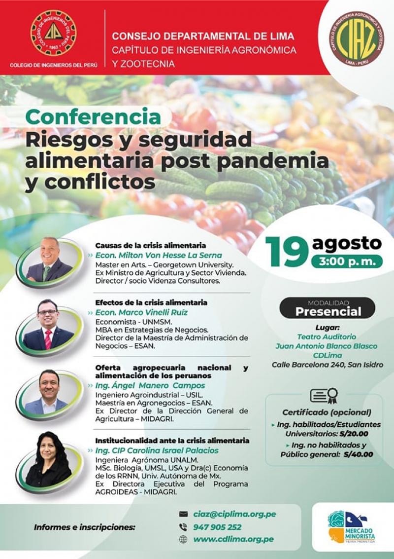 Hoy se realiza conferencia “Riesgos y seguridad alimentaria post pandemia y conflictos”