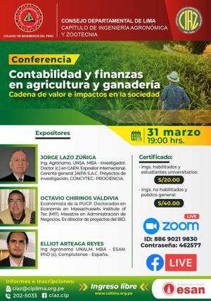 Hoy se realiza conferencia “Contabilidad y finanzas en agricultura y ganadería - Cadena de valor e impactos en la sociedad”