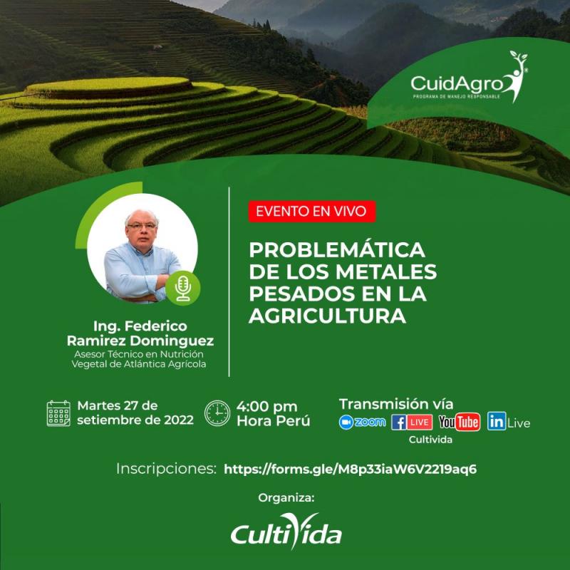 CultiVida realizará webinar: Problemática de los metales pesados en la agricultura