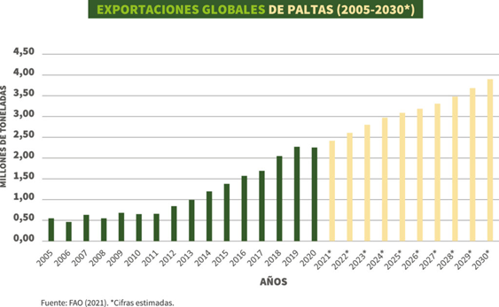 exportaciones globales de palta
